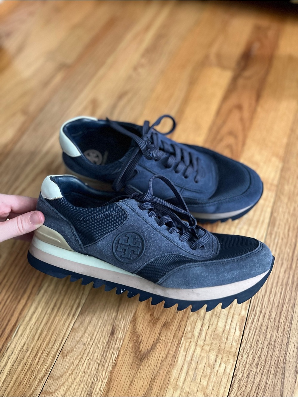 Tory Burch Sawtooth Sneaker Navy Blue 7.5 Suede